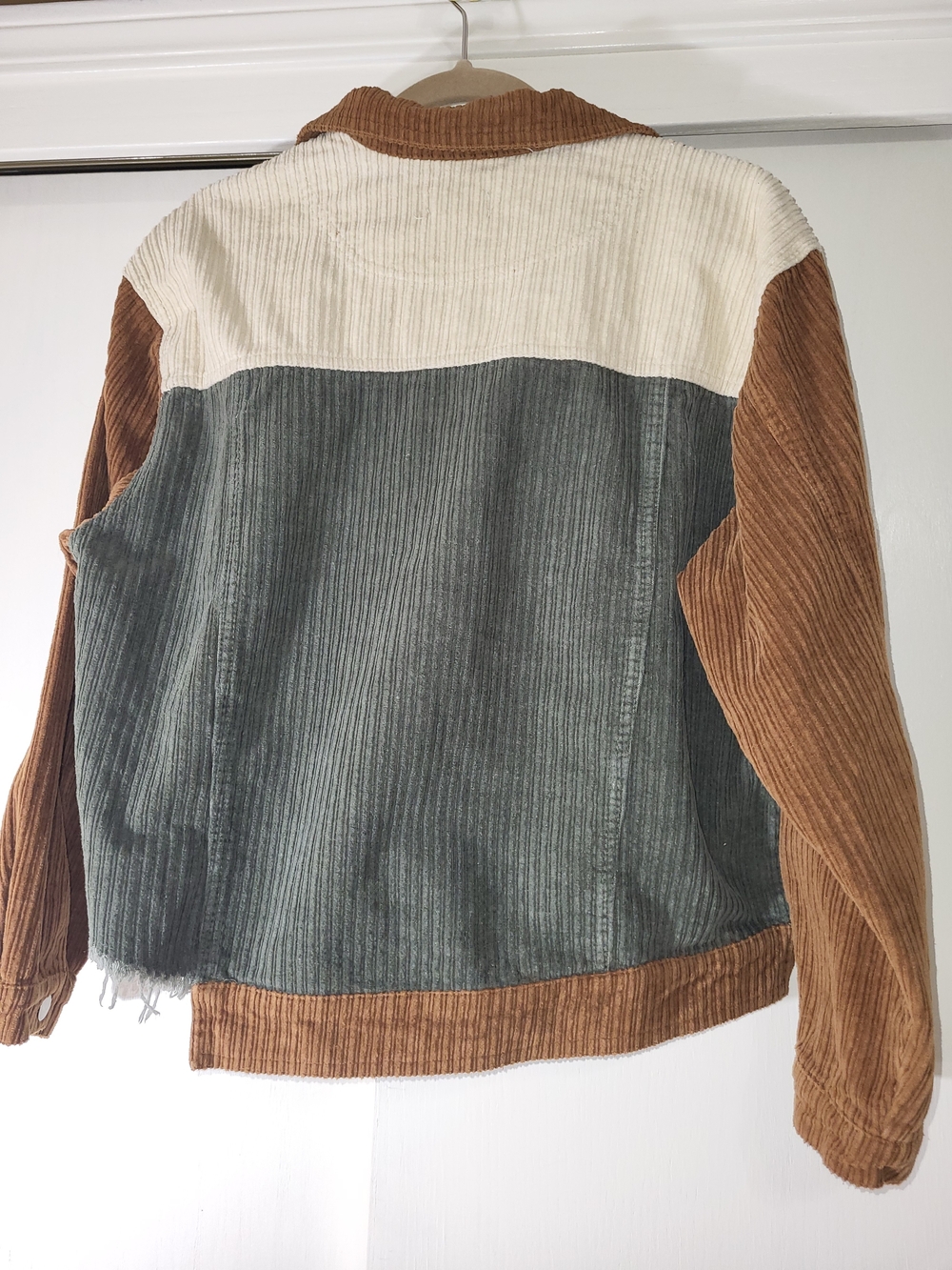 NWOT POL Colorblock Corduroy Jacket in Brown, Cream & Green SZ SM - Picture 3 of 8